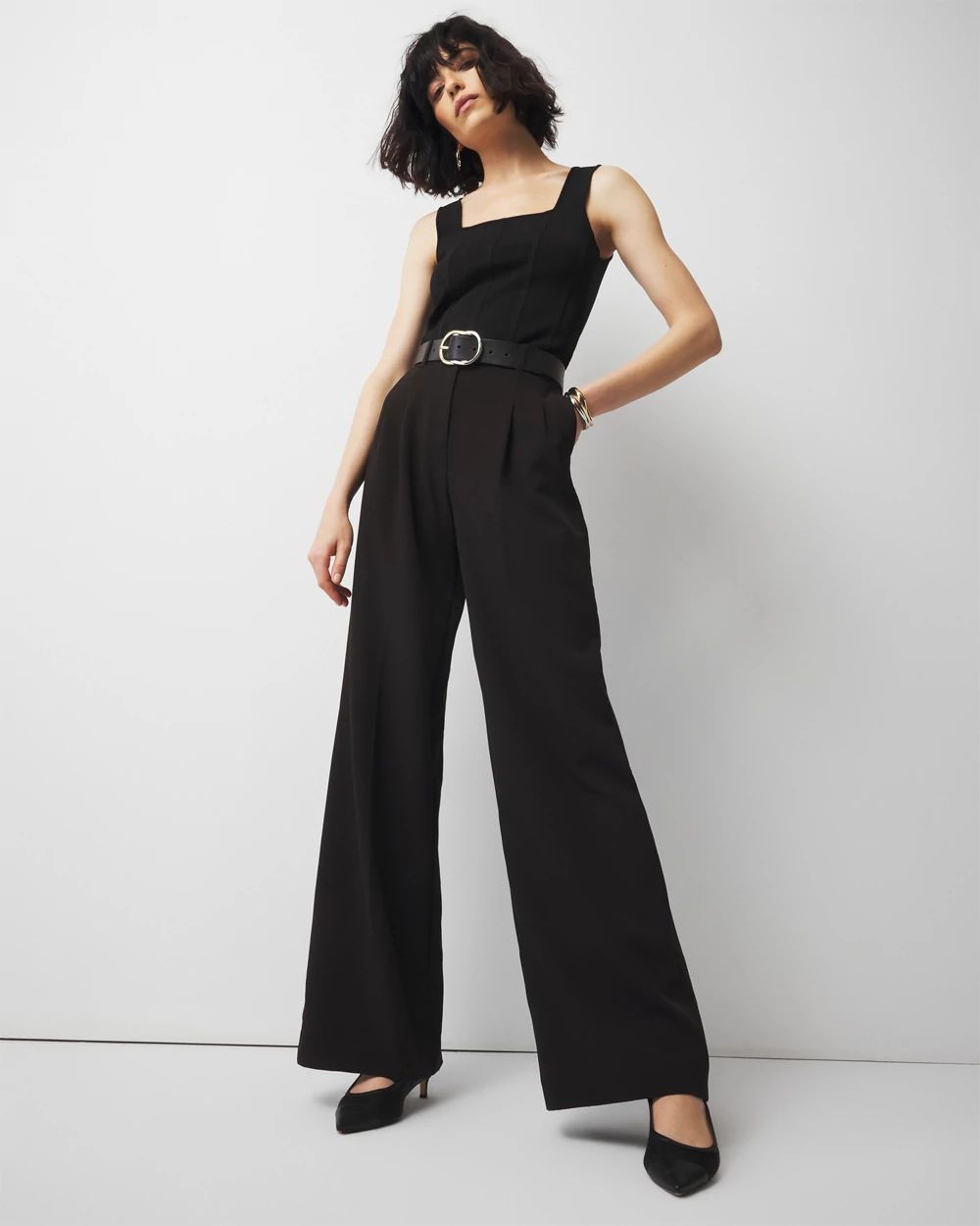 【Anyone more】Worth Black Wash Wide Pants Pleated Wide Leg Pants | White House Black Market